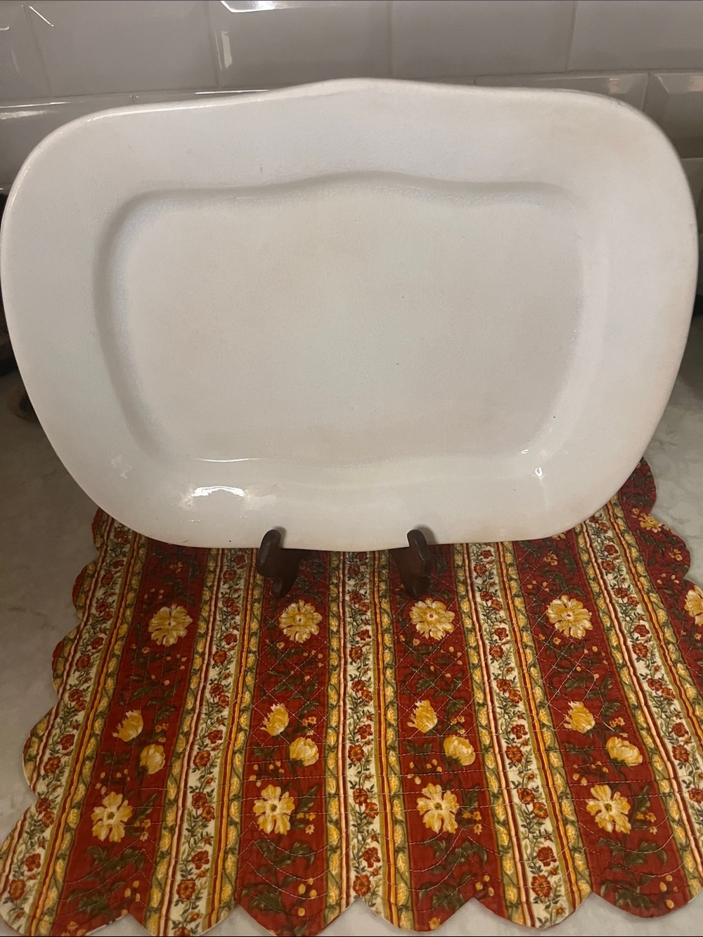 Antique  Ironstone Platter Pearl Granite English 15” x 11” Rectangular heavy